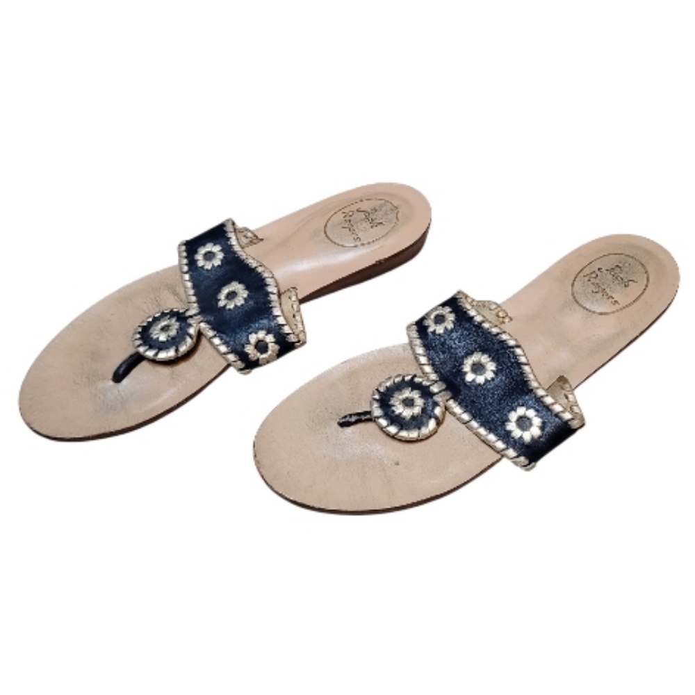 Jack Rogers Heritage Jacks II Flat Sandals in Midnight/Gold - Size 9M